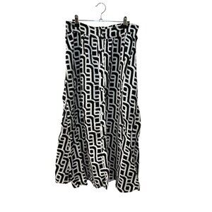 INDUSTRY REPUBLIC CLOTHING Geo Print A-line Maxi Skirt Black White Chain Linen M